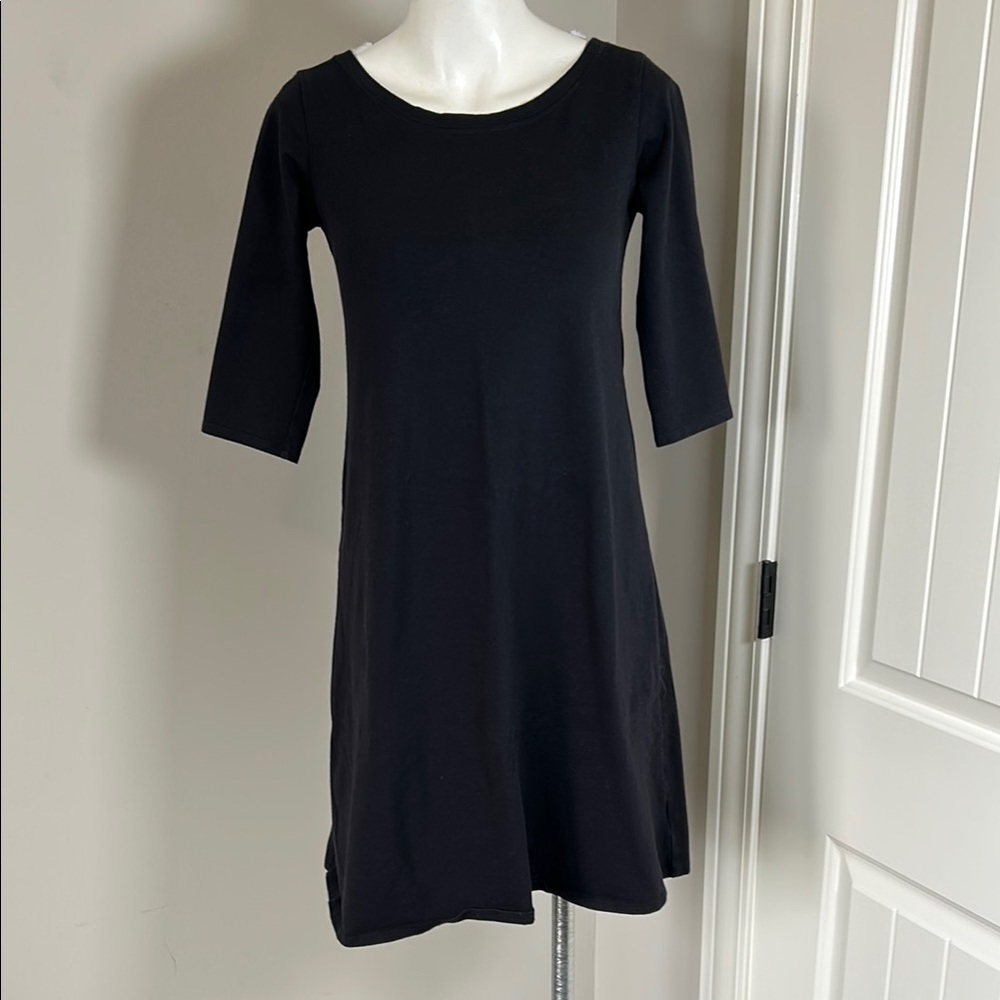 Eileen Fisher Tshirt Dress Black Organic Cotton Half Sleeve Stretch Sz PP - Picture 2 of 8